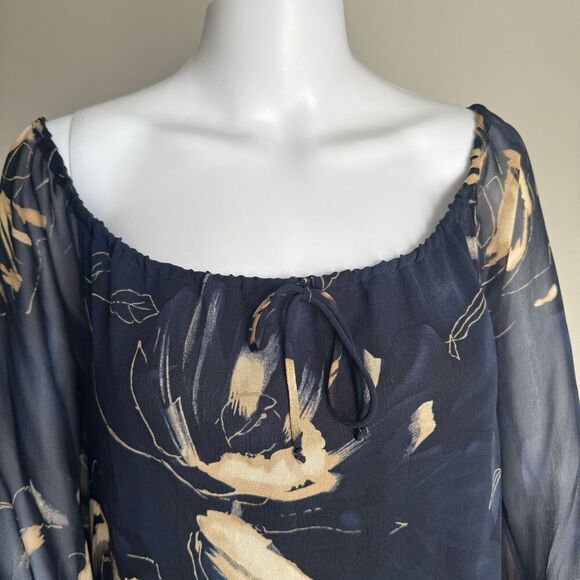 Vintage Dana Buchman Silk Floral Top With Sheet Balloon Sleeves Size M - Picture 4 of 8